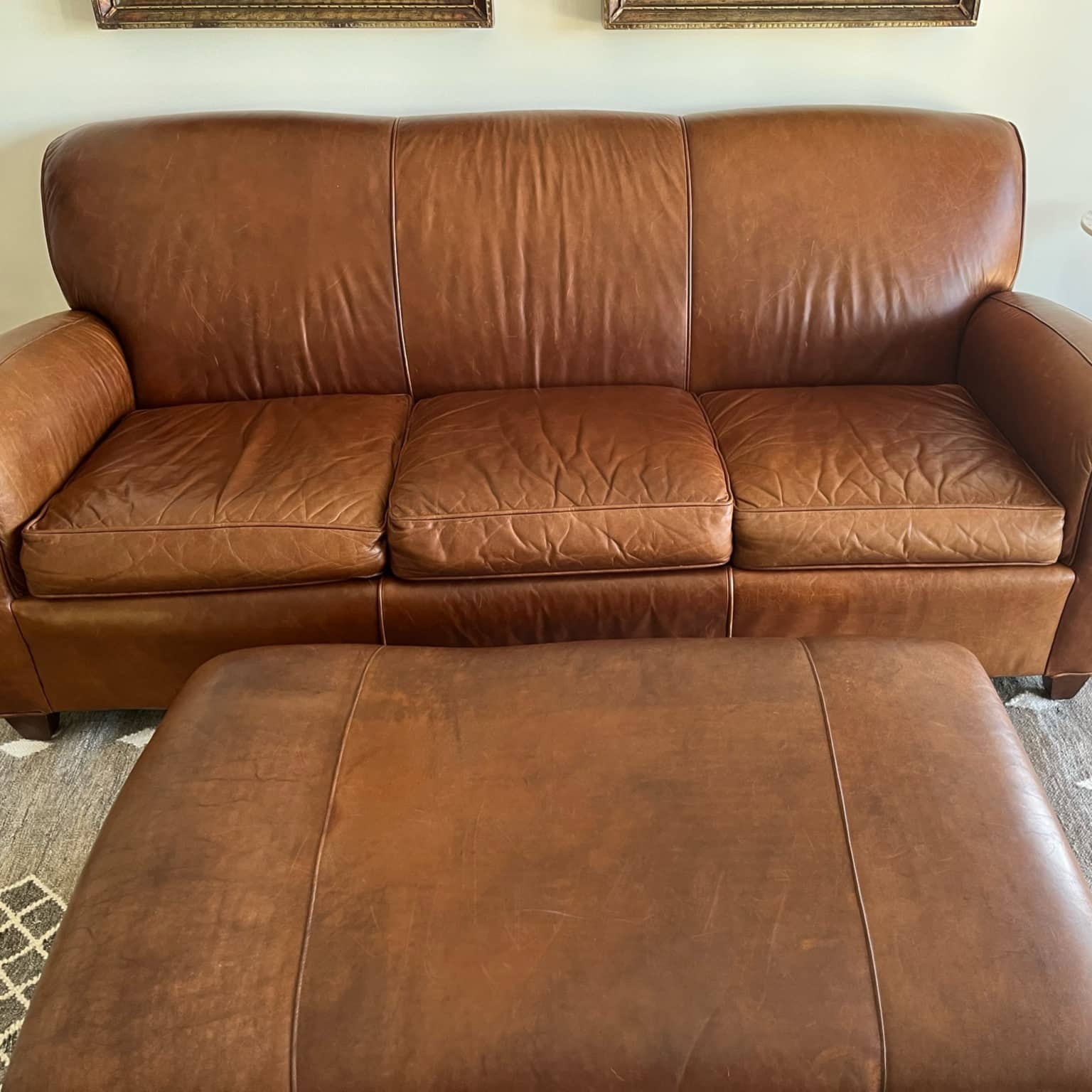 restored leather sofa after cleaning and conditioned